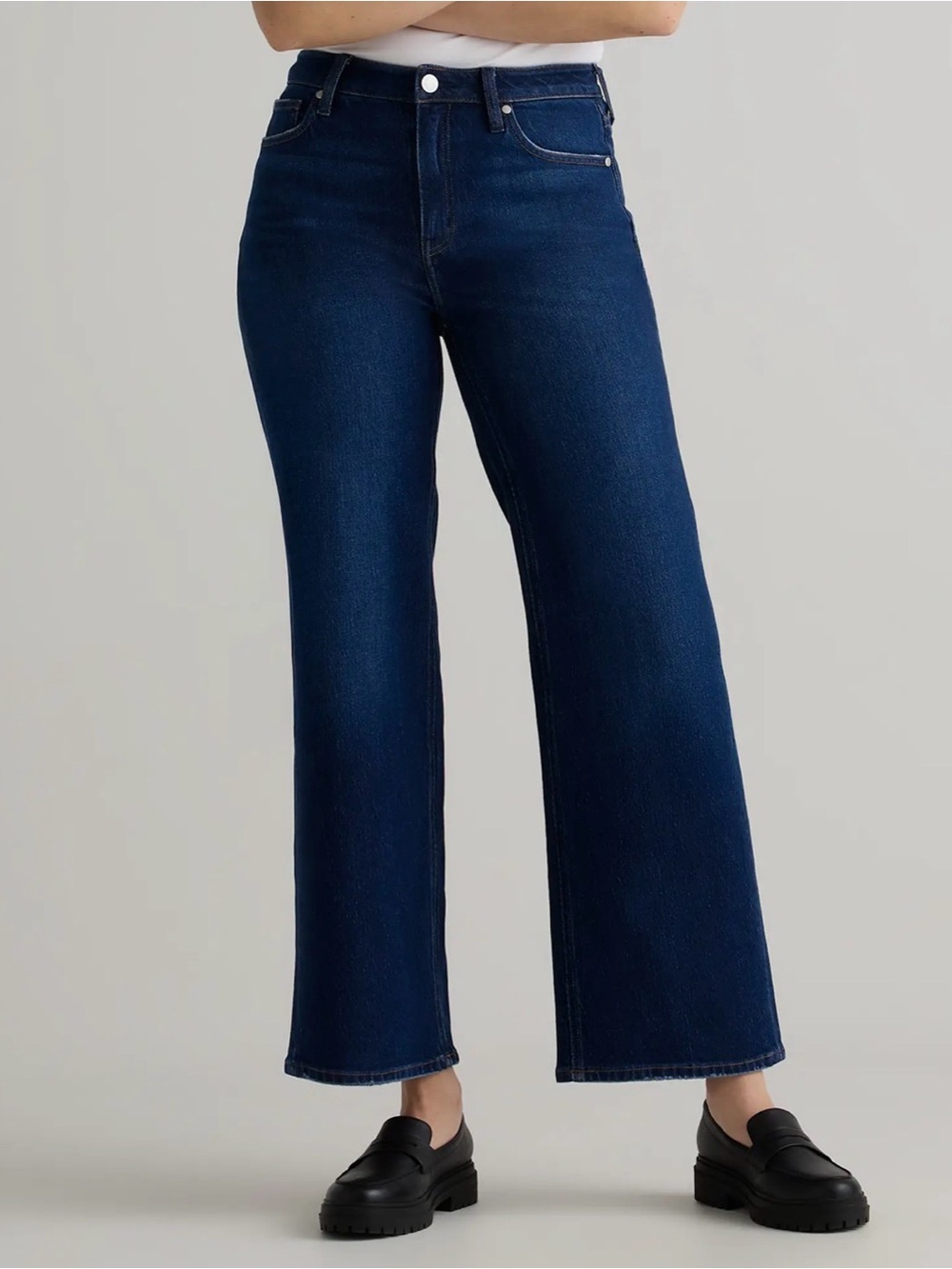 Quince 28 Short Organic Bella Stretch Relaxed Straight Jeans Stormy Blue